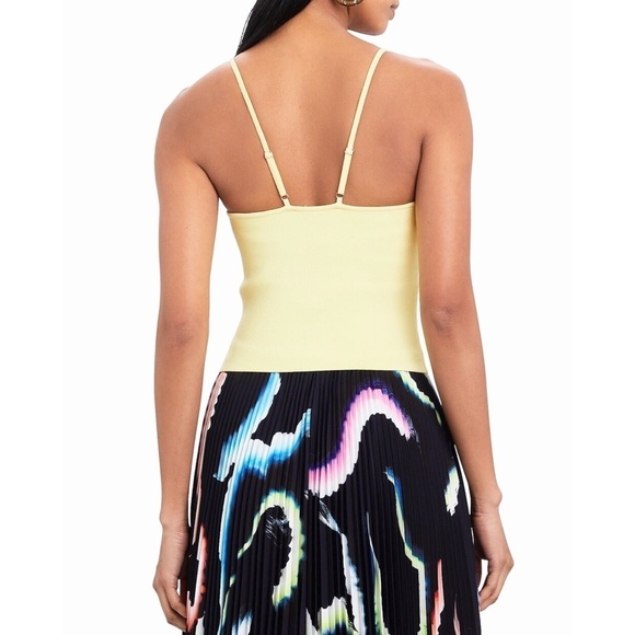 ALC 90s Pastel Yellow Compact Knit Scoop Neck Sleeveless Cropped Cami Tank Top L - Picture 9 of 11